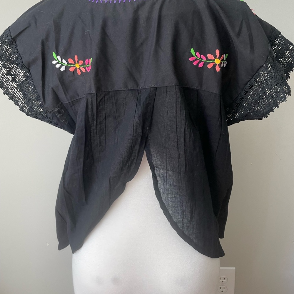 Otomi Frida Kahlo OPEN BACK Mexican handmade embroidered blouse day of the dead
